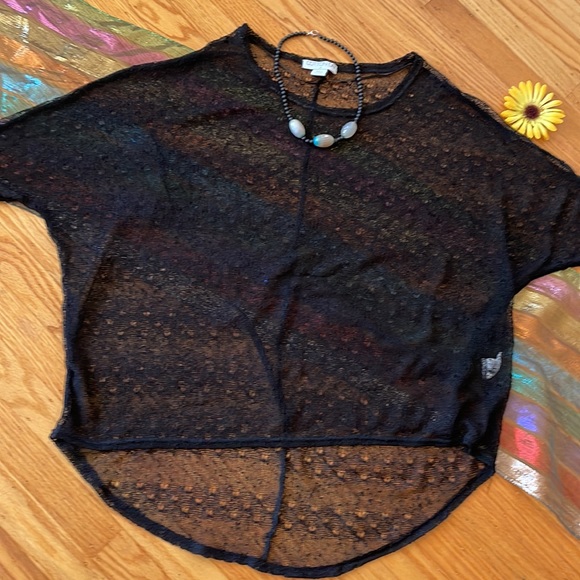 🌺 COTTON ON; Black Sheer Top/Swim Cover-Up/with Unique Design. Misses Sz. Med! - Picture 3 of 10